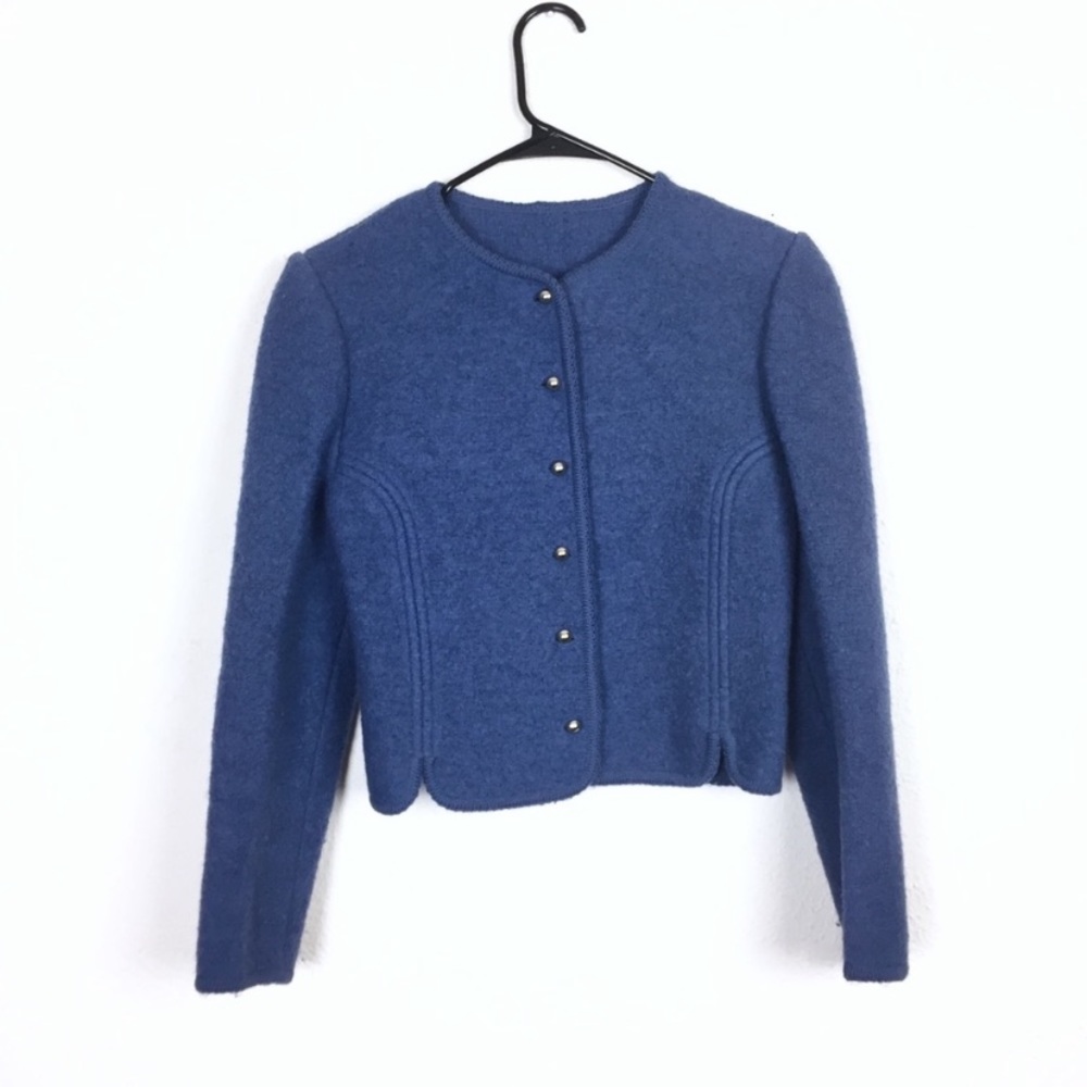 Vintage blue wool button front blazer cardigan preppy Victorian old money